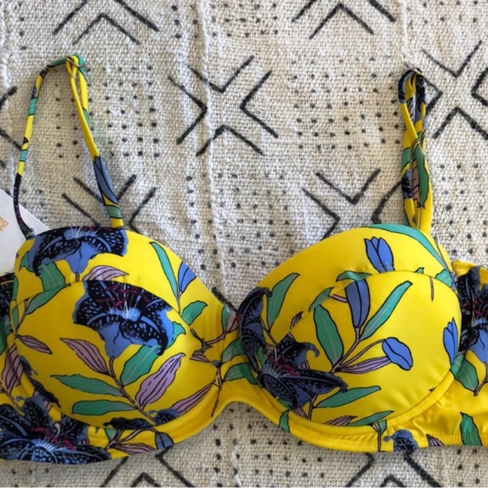 Diane Von Furstenberg Yellow Floral Bikini Top